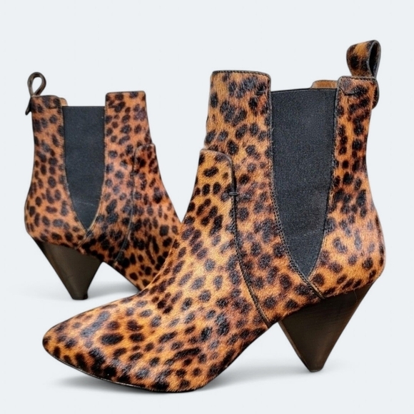 Veronica Beard Landon Calf Hair Leopard Print Booties Cone Heel Size 40.5 - Picture 1 of 17